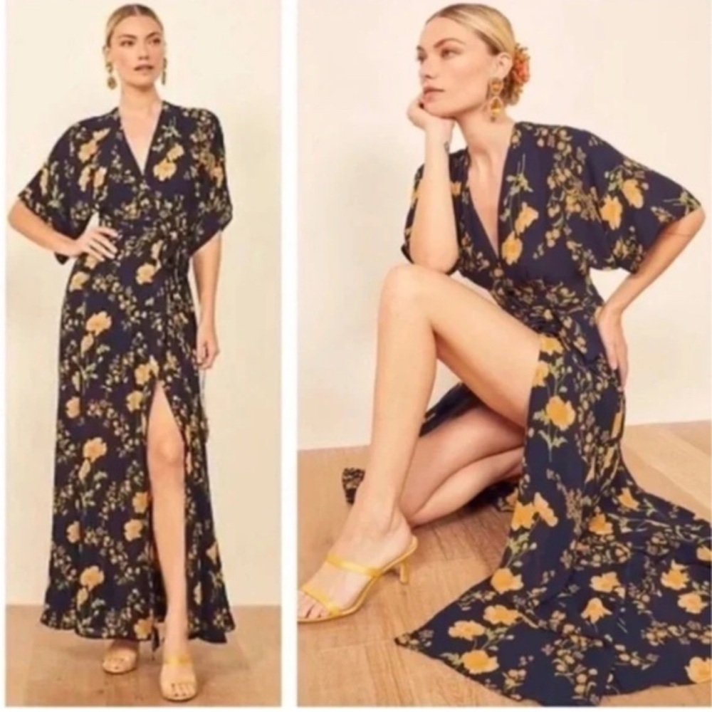 Reformation Winslow Floral Kimono Maxi Wrap Dress